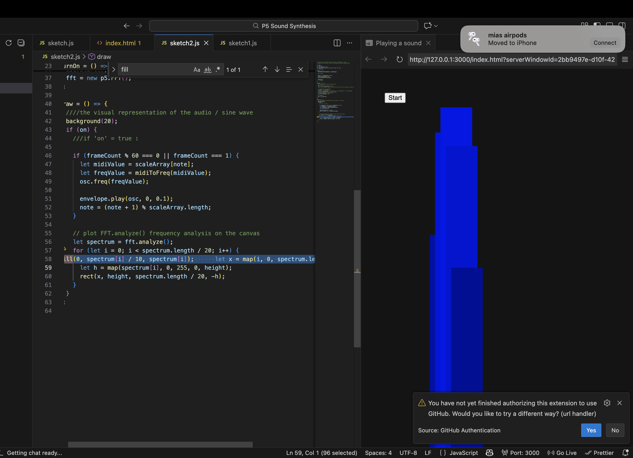 Visualization according to audio with a colour change